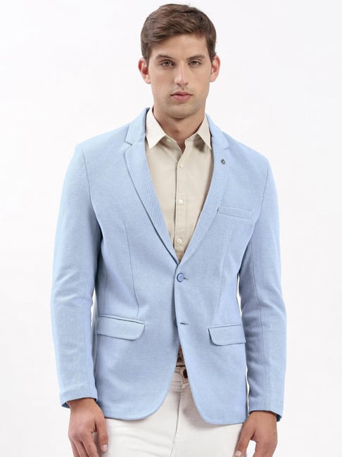 SHOWOFFFF Blue Cotton Solid Slim Fit Blazer-picture-16