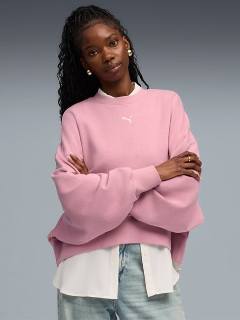 Puma Poised Pink Essentials Oversized Fit Sweatshirt
