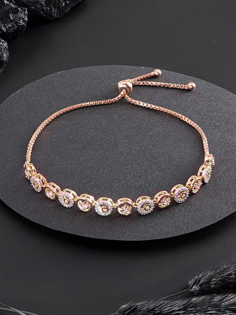 Saraf RS Jewellery Rose Statement Zircon Circular Link Adjustable Pull Chain Slider Bracelet-picture-17