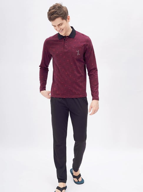 Sweet Dreams Maroon & Brown Regular Fit Geometric Lounge Set-picture-35