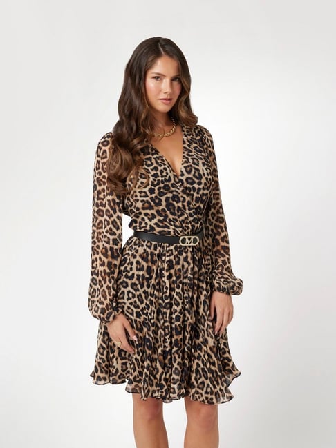 MARCIANO by GUESS Brown Viscose Printed Long Sleeves Dress MARCIANO by GUESS Brown Viscose Printed Long Sleeves Dress