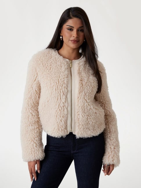 MARCIANO by GUESS Beige Polyester Solid Long Sleeves Jacket-picture-45