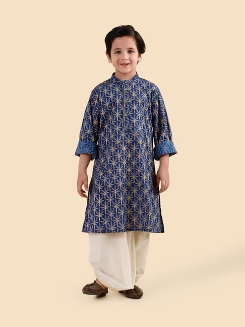 Fabindia Navy Cotton Hand Block Printed Long Kurta-picture-13