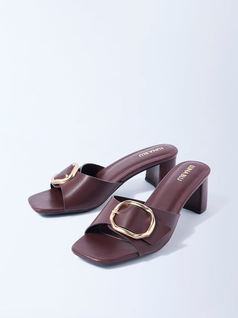LUNA BLU by Westside Burgundy Block Heel Sandals-image-47