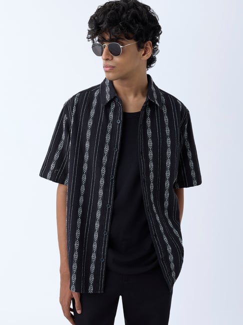 ETA by Westside Black Embroidered Relaxed-Fit Cotton Shirt-picture-33