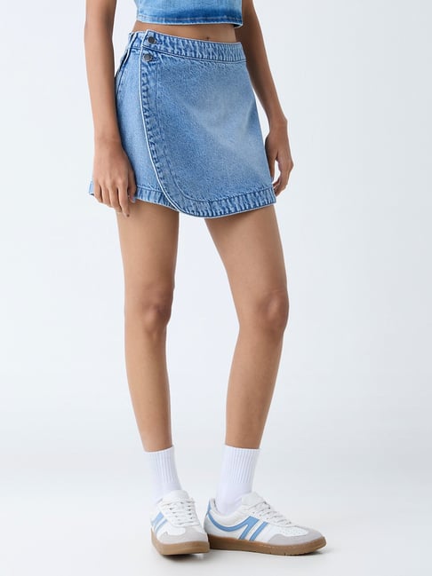 Nuon by Westside Light Blue High-Rise Denim Skorts