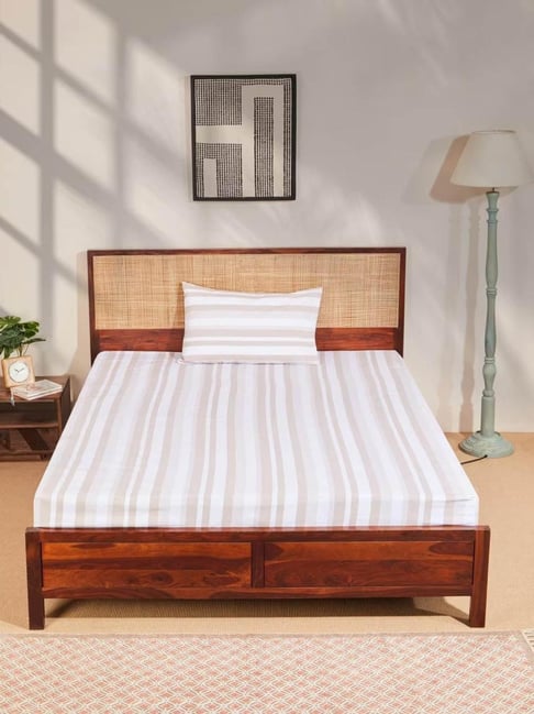 Fabindia Beige Nivan Cotton Woven Bed Sheet with 1 Pillow Cover-picture-15