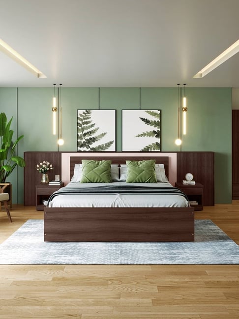 Godrej Interio Brown EWA Engineered Wood King Bed and 3-Door Wardrobe Set