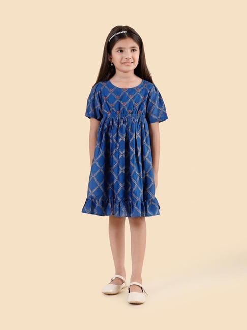 Fabindia Navy Cotton Silk Hand Block Printed Dress-picture-18
