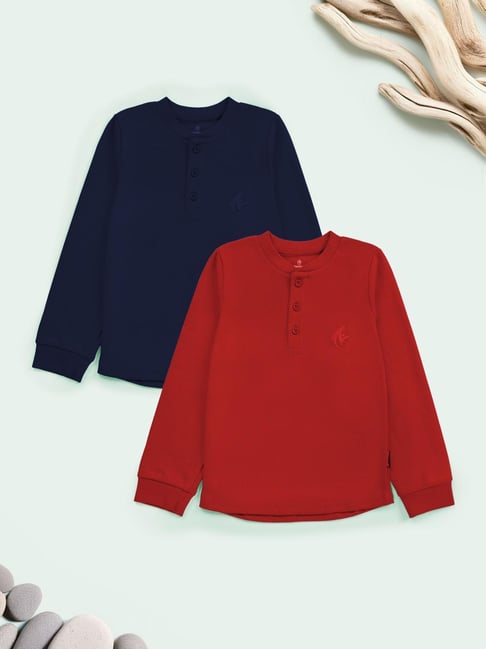 Kiddopanti Kids Red & Navy Cotton Regular Fit T-Shirt - Pack of 2