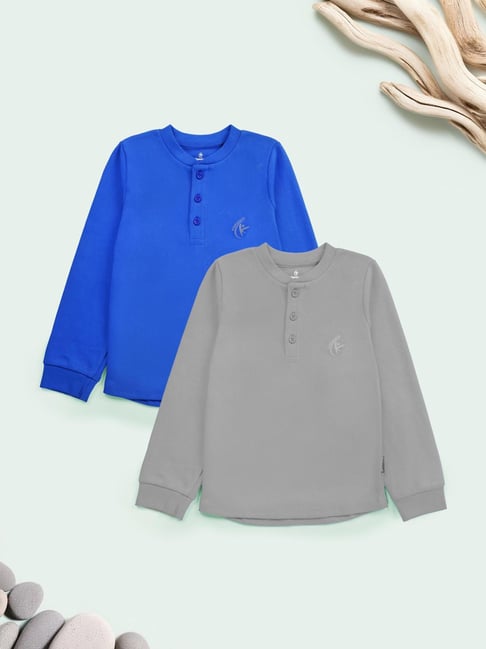 Kiddopanti Kids Royal Blue & Lt Grey Cotton Regular Fit T-Shirt - Pack of 2-picture-31