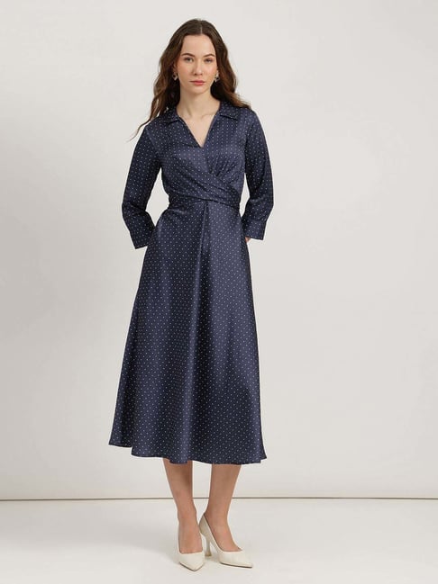 Fablestreet Navy Regular Fit Printed Dress