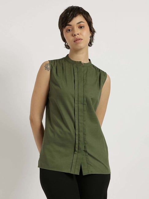 fable street Fablestreet Olive Cotton Regular Fit Top-picture-20