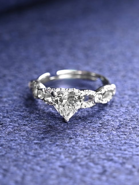 Clara 925 Silver Platinum Plated Adjustable Alfie Heart Engagement Finger  Ring for Women