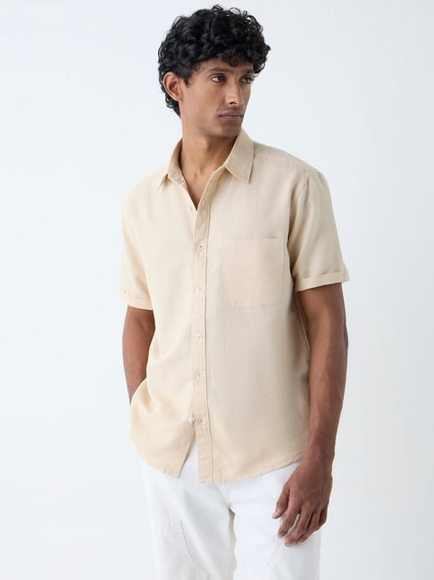WES Casuals by Westside Beige Solid Relaxed-Fit Linen-Blend Shirt-picture-47