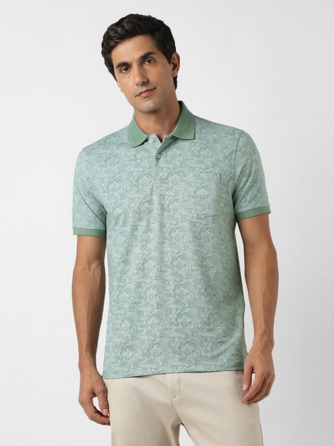 Peter England Green Cotton Regular Fit Printed Polo T-Shirt-picture-10