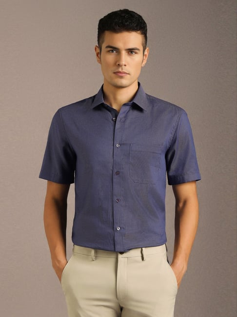 Louis Philippe Blue Cotton Regular Fit Printed Shirt-picture-32