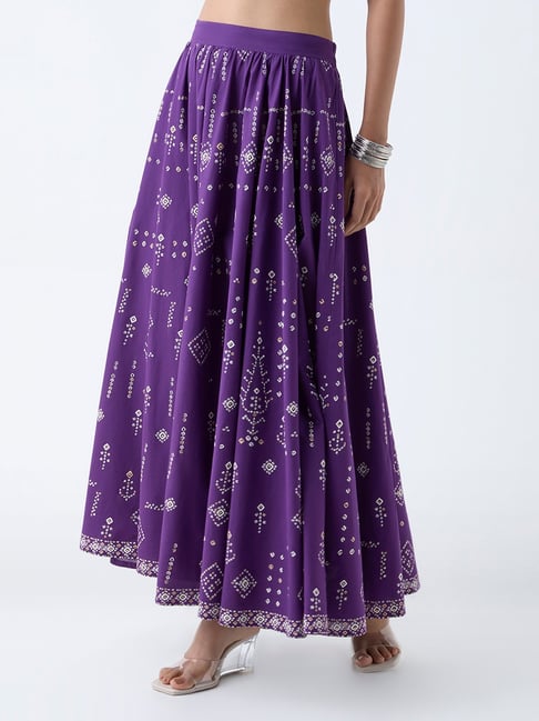 Utsa by Westside Violet Bandhani Pattern Cotton Skirt