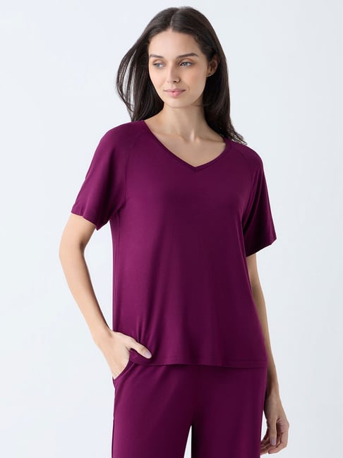 Wunderlove by Westside Purple Solid V-Neck T-Shirt-picture-30