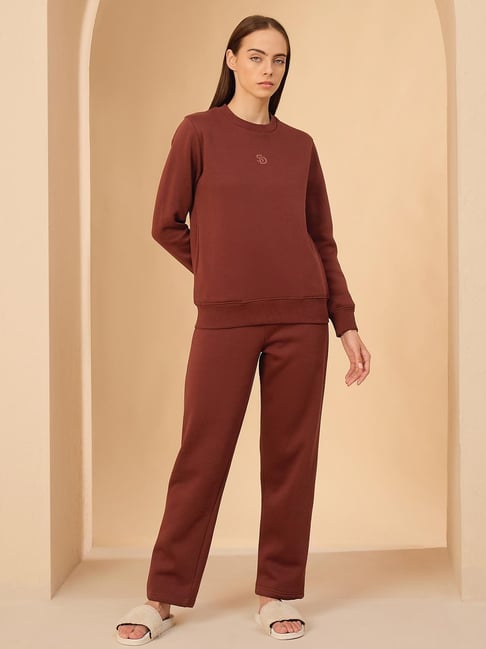 Sweet Dreams Rum Raisin Fleece Solid Tracksuit-picture-33