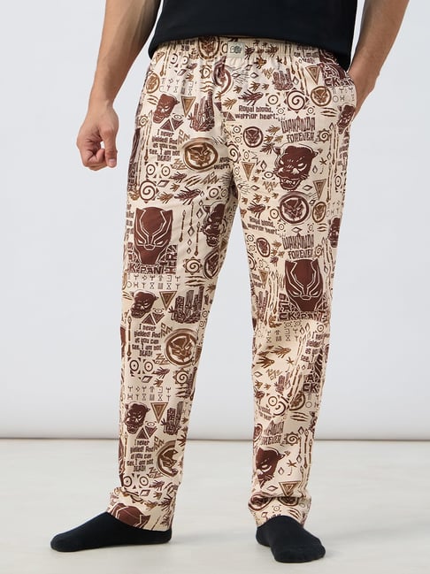 The Souled Store Brown Cotton Regular Fit Printed Lounge Pants