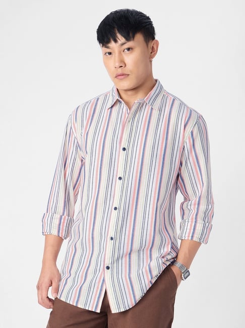 The Souled Store White Cotton Regular Fit Striped Shirt-picture-36