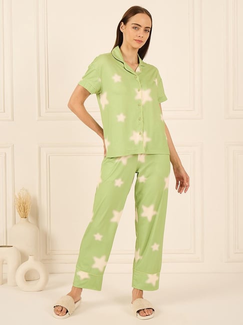 Sweet Dreams Green Polyester Geometric Pyjama Set-picture-29