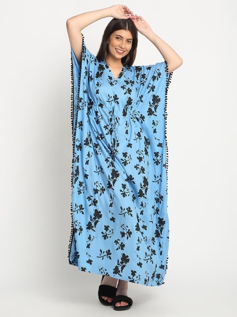 Sweet Dreams Blue Rayon Floral Night Dress-picture-41