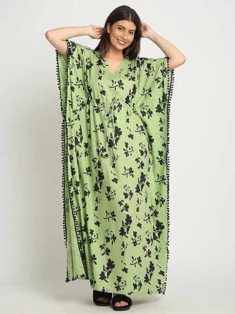 Sweet Dreams Green Rayon Floral Night Dress-picture-30