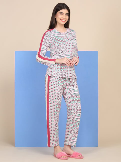 Sweet Dreams Green Polyester Geometric Pyjama Set-picture-22