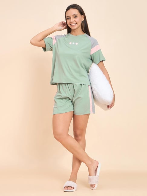 Sweet Dreams Mist Green Rayon Solid Pyjama Set-picture-36