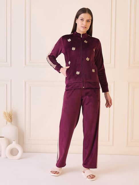 Sweet Dreams Wine Fleece Animal Print Tracksuit-picture-46