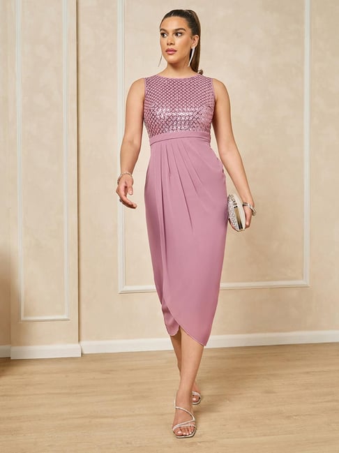 Miss Chase Purple Georgette Embellished Sleeveless Dress