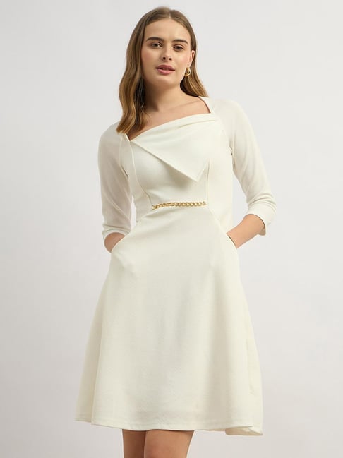 Miss Chase White Polyester Solid Three-Quarter Sleeves Dress-picture-45