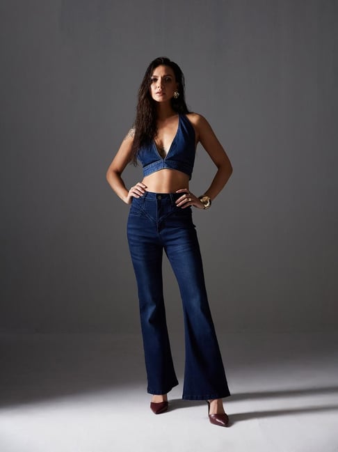 Miss Chase Navy Blue Denim Solid Jeans-picture-20