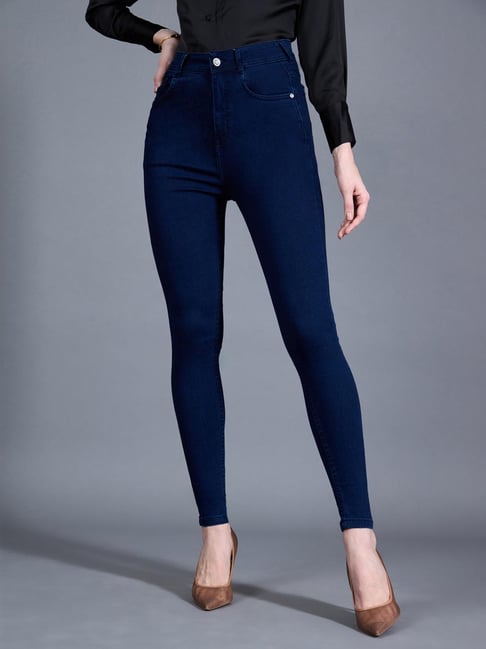 Miss Chase Navy Blue Denim Solid Jeans-picture-17