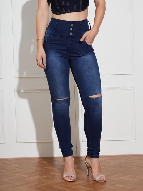 Miss Chase Navy Blue Denim Solid Jeans-picture-43