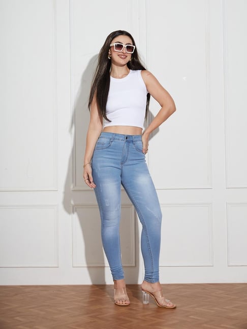 Miss Chase Light Blue Denim Solid Jeans-picture-21