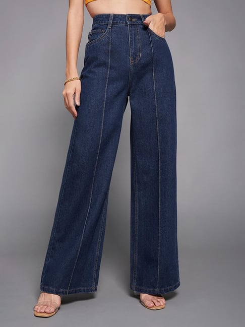 Miss Chase Navy Blue Denim Solid Jeans-picture-35
