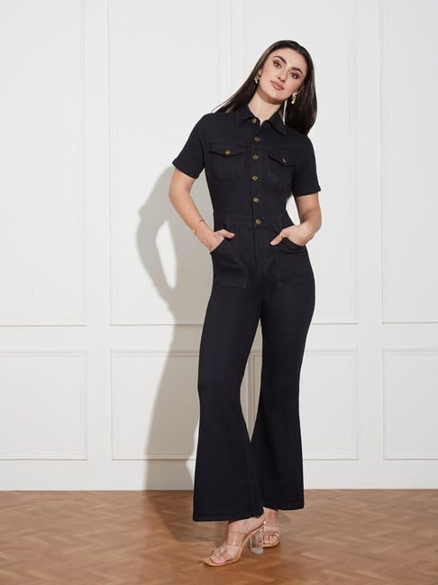 Miss Chase Black Denim Solid Jumpsuit-picture-26