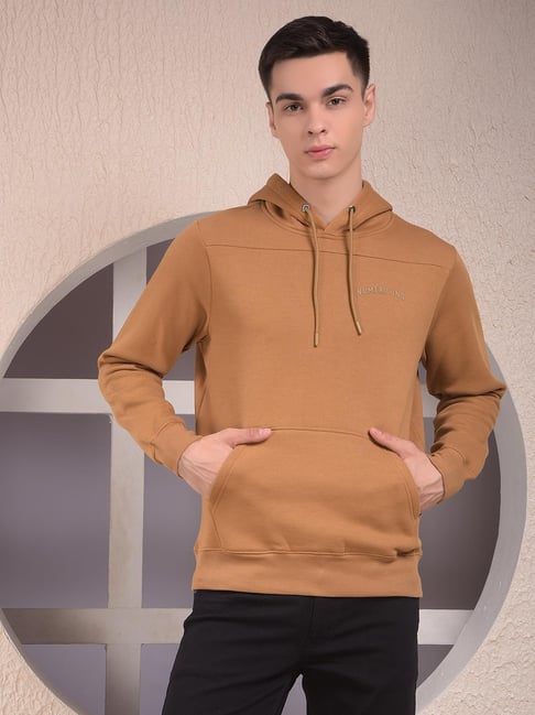 NUMERO UNO Dark Tan Regular Fit Solid Hooded Sweatshirt-picture-12