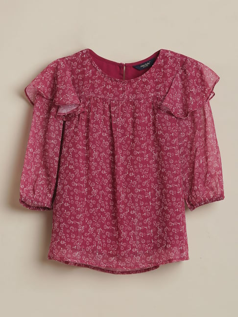Allen Solly Girls Red Regular Fit Printed Top