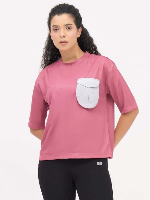 Clovia Pink Regular Fit Sports T-Shirt