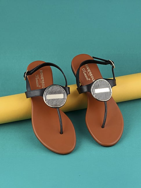 Hoversoul X D'Lorzeri Women's Zivelle Black T-Strap Sandals