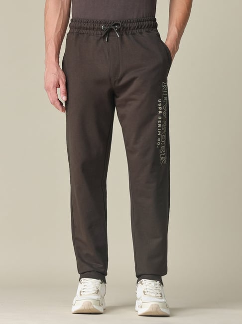 U.S. Polo Assn. Denim Co. Brown Cotton Regular Fit Logo Printed Trackpants