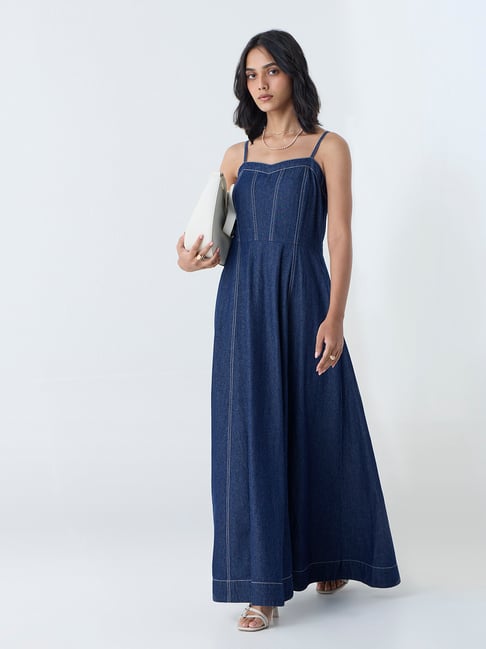 LOV by Westside Dark Blue Denim A-Line Dress