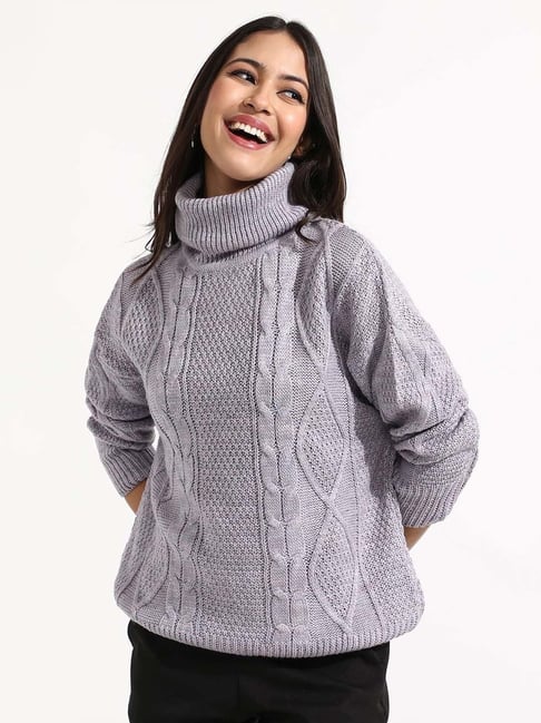 Campus Sutra Grey Regular Fit Self Pattern Sweater-picture-18