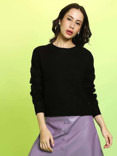 Campus Sutra Black Regular Fit Sweater