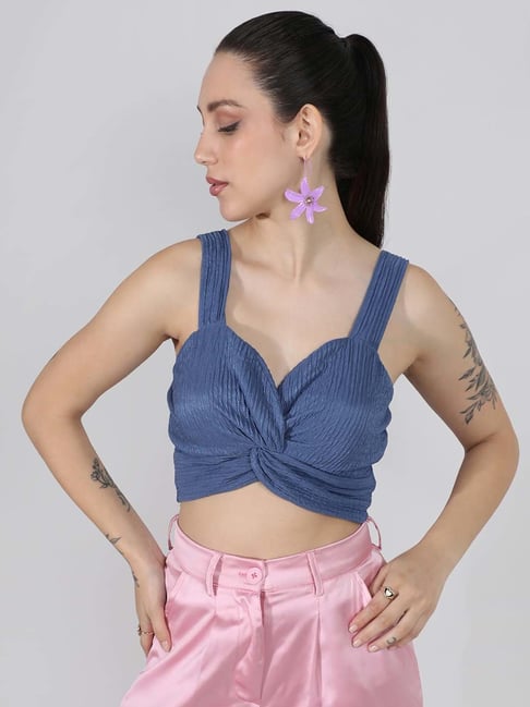 Campus Sutra Blue Regular Fit Crop Top