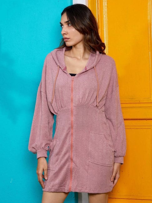 Campus Sutra Pink Regular Fit Textured Hoodie